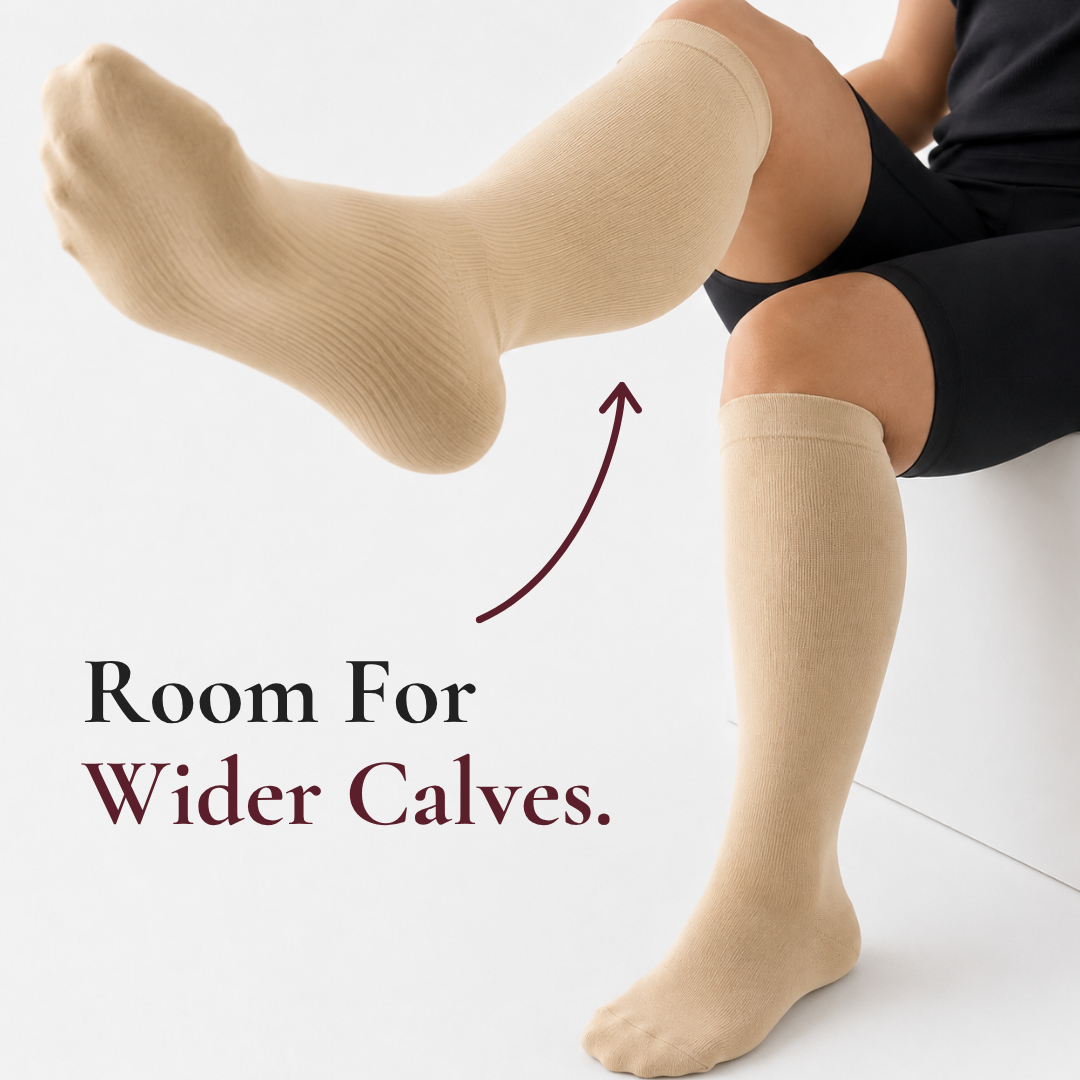 Movira bamboo wide-calf compression socks feature graphic